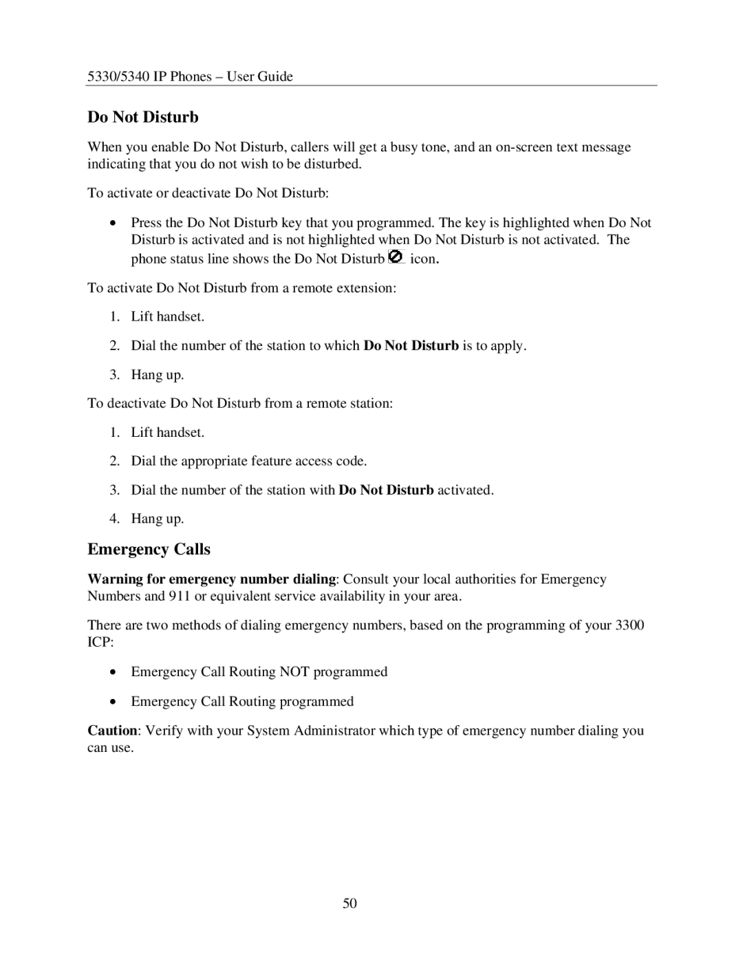 Mitel 5340, 5330 manual Do Not Disturb, Emergency Calls 