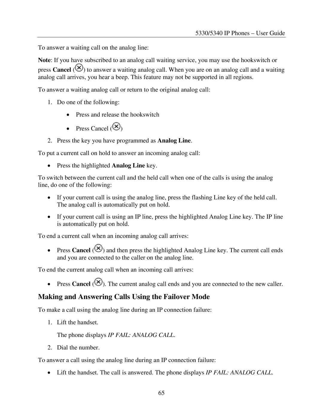 Mitel 5330, 5340 manual Making and Answering Calls Using the Failover Mode 