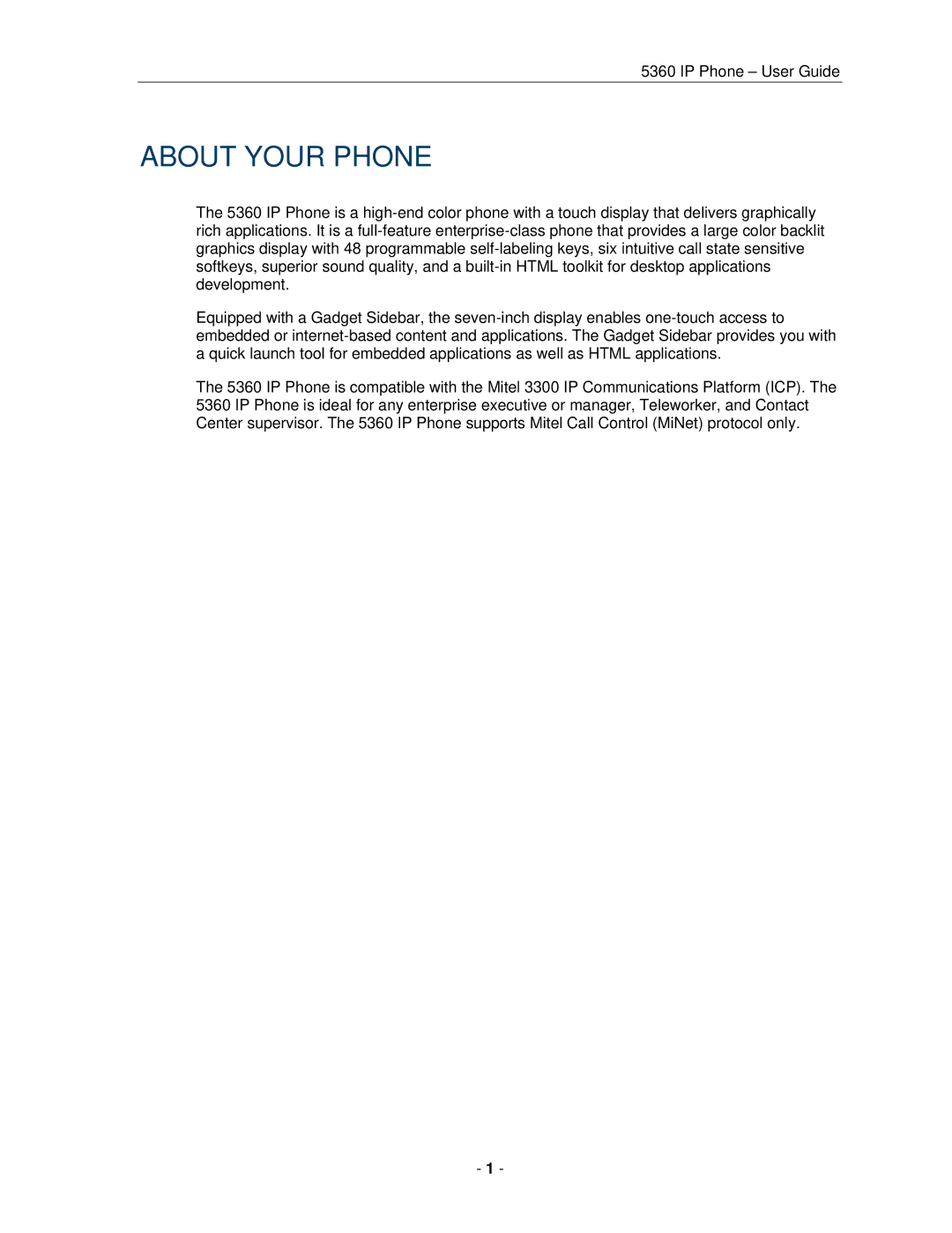 Mitel 5360 manual About Your Phone 