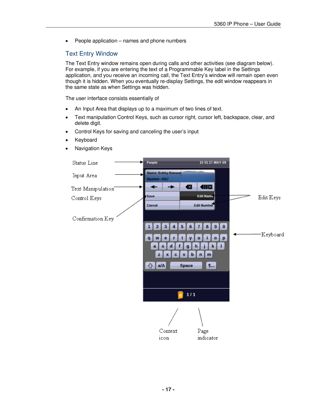 Mitel 5360 manual Text Entry Window 