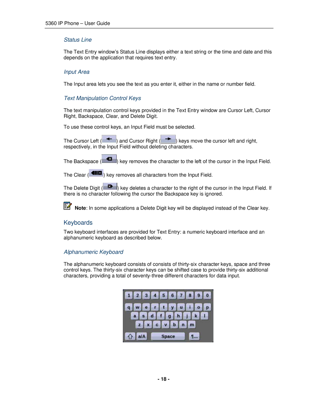 Mitel 5360 manual Keyboards, Status Line 