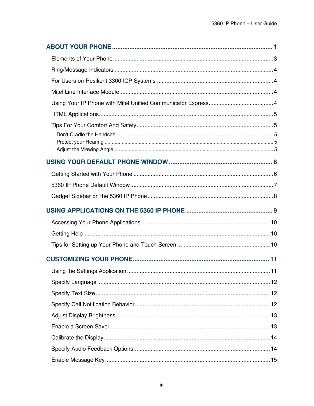 Mitel 5360 manual Iii, About Your Phone 