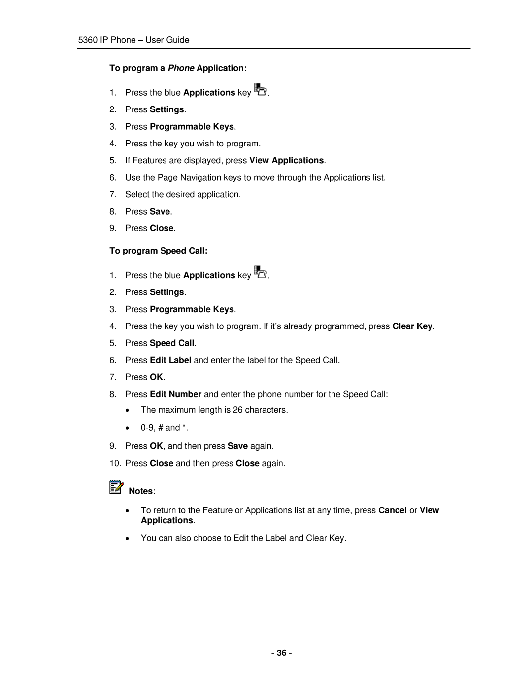 Mitel 5360 manual To program a Phone Application, To program Speed Call, Press Speed Call 