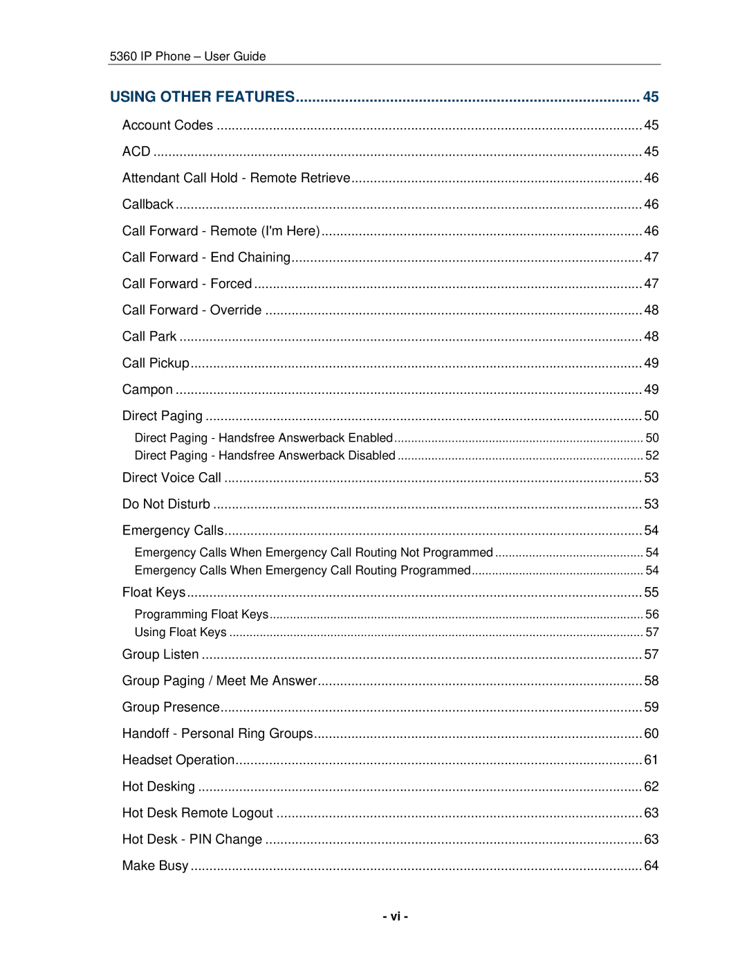 Mitel 5360 manual Using Other Features 