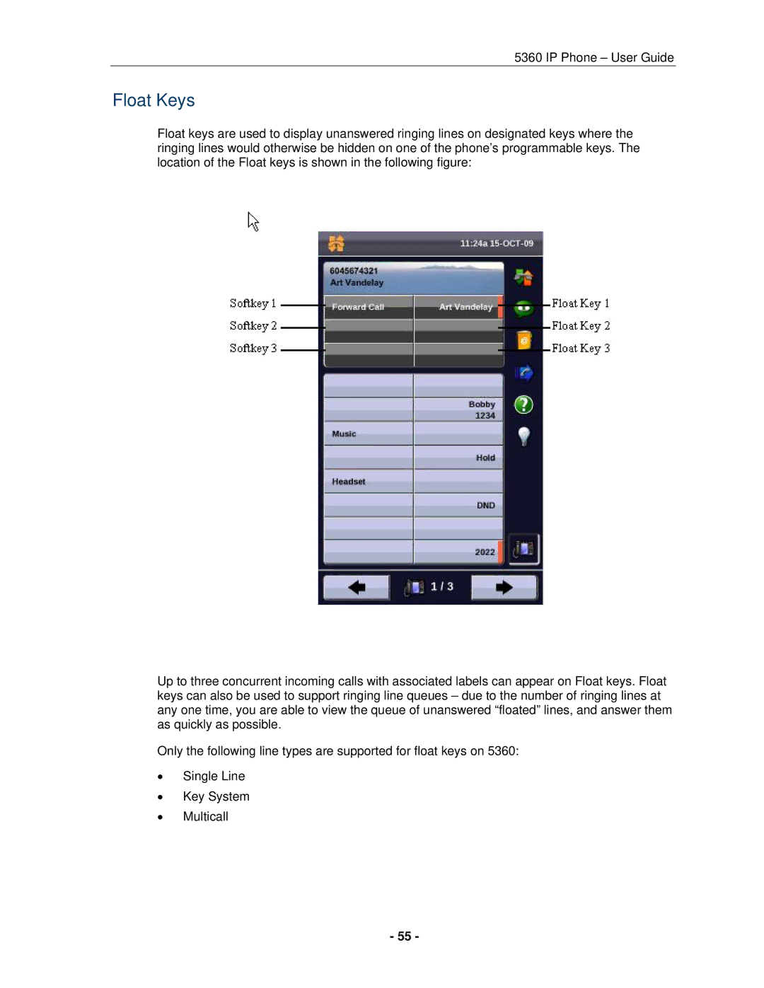 Mitel 5360 manual Float Keys 