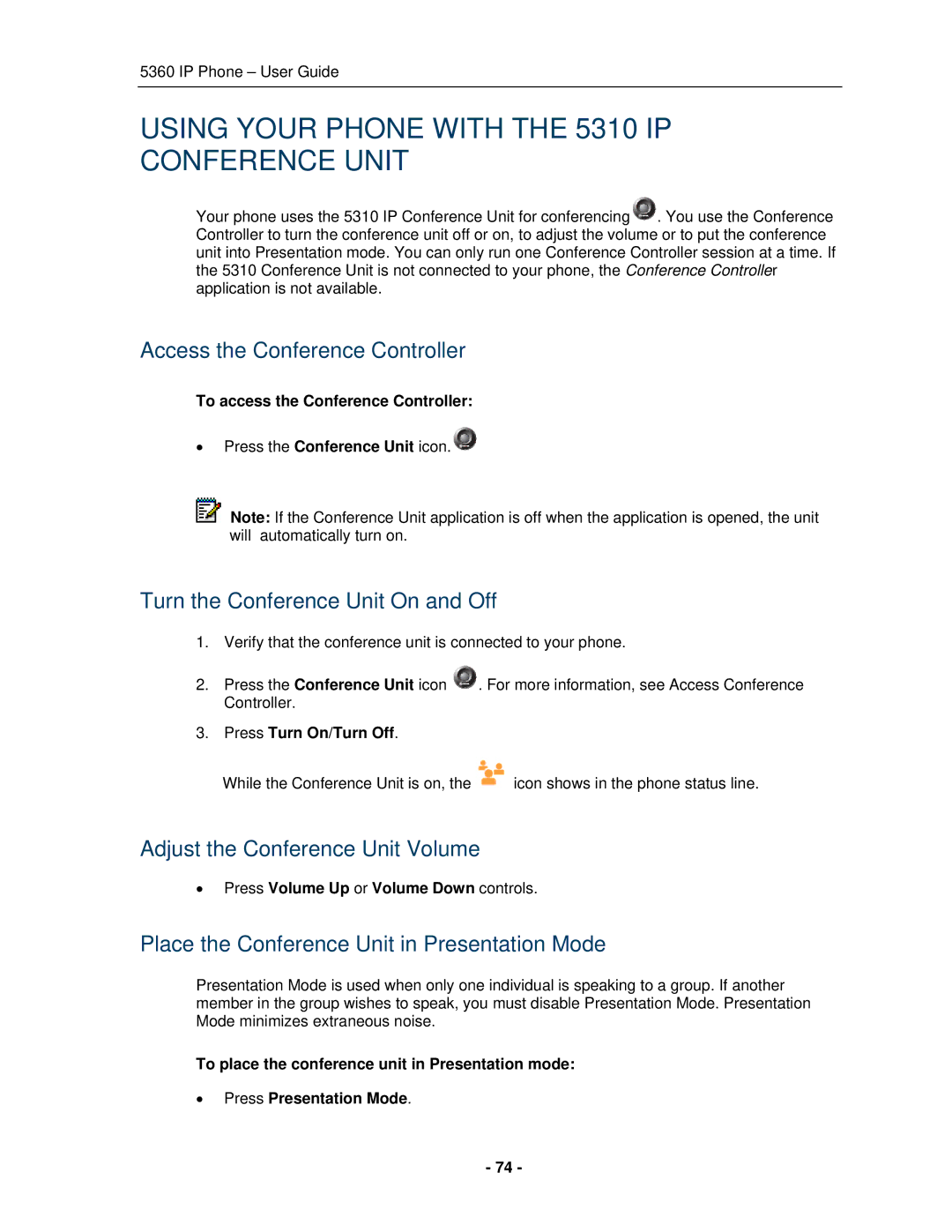 Mitel 5360 manual Using Your Phone with the 5310 IP Conference Unit, Access the Conference Controller 