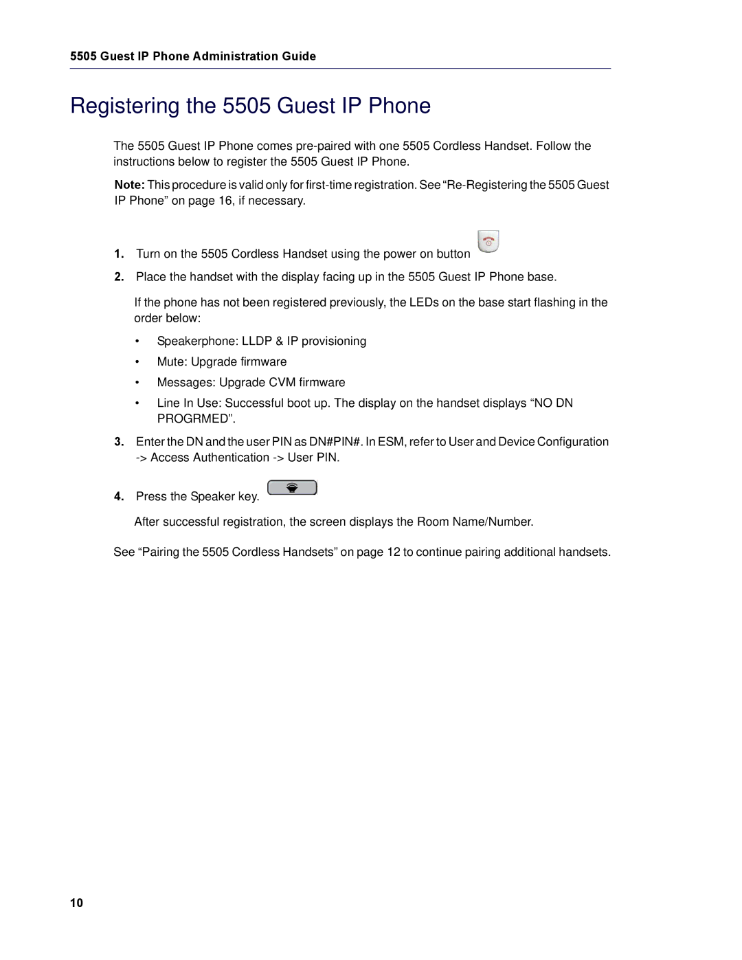 Mitel manual Registering the 5505 Guest IP Phone 