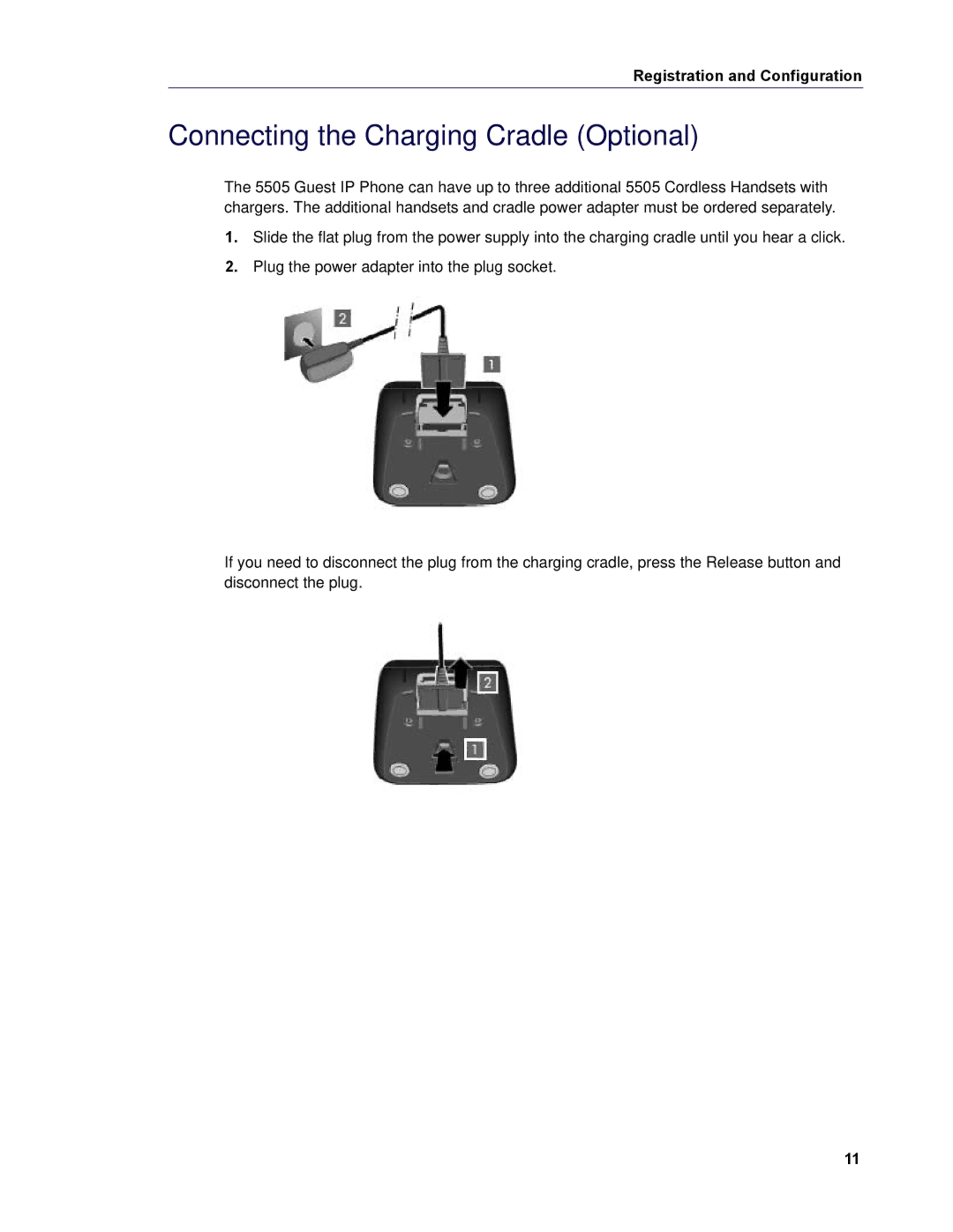 Mitel 5505 manual Connecting the Charging Cradle Optional 