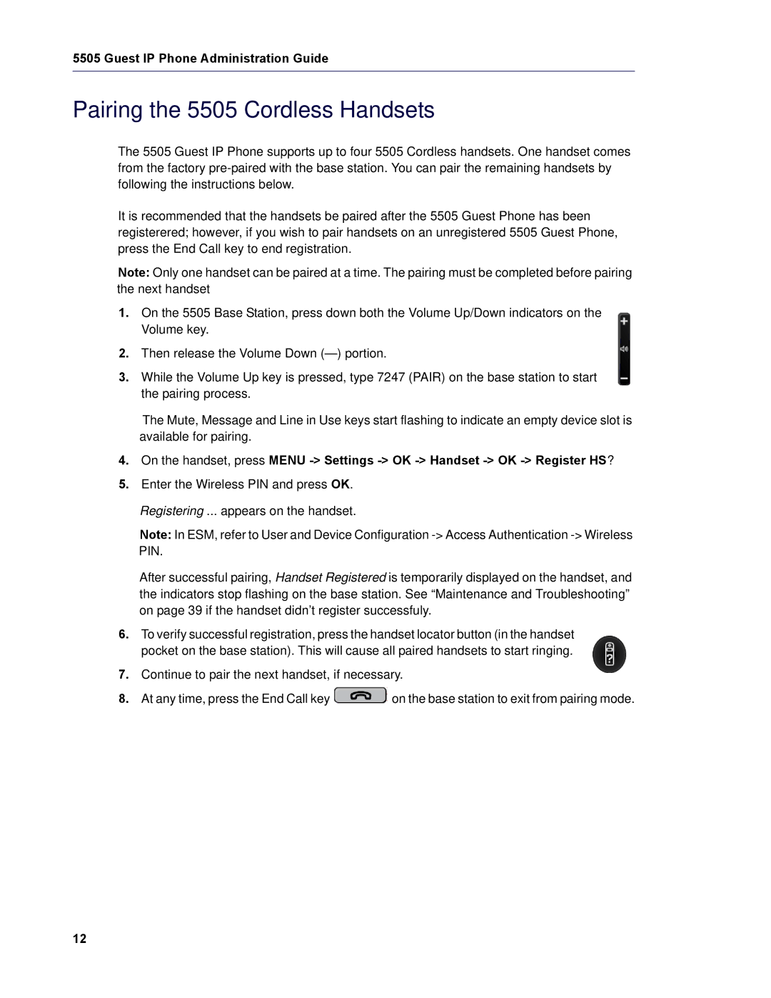 Mitel manual Pairing the 5505 Cordless Handsets 