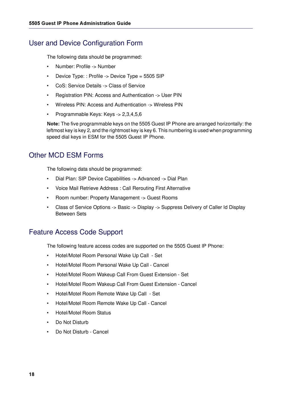 Mitel 5505 manual User and Device Configuration Form, Other MCD ESM Forms, Feature Access Code Support 