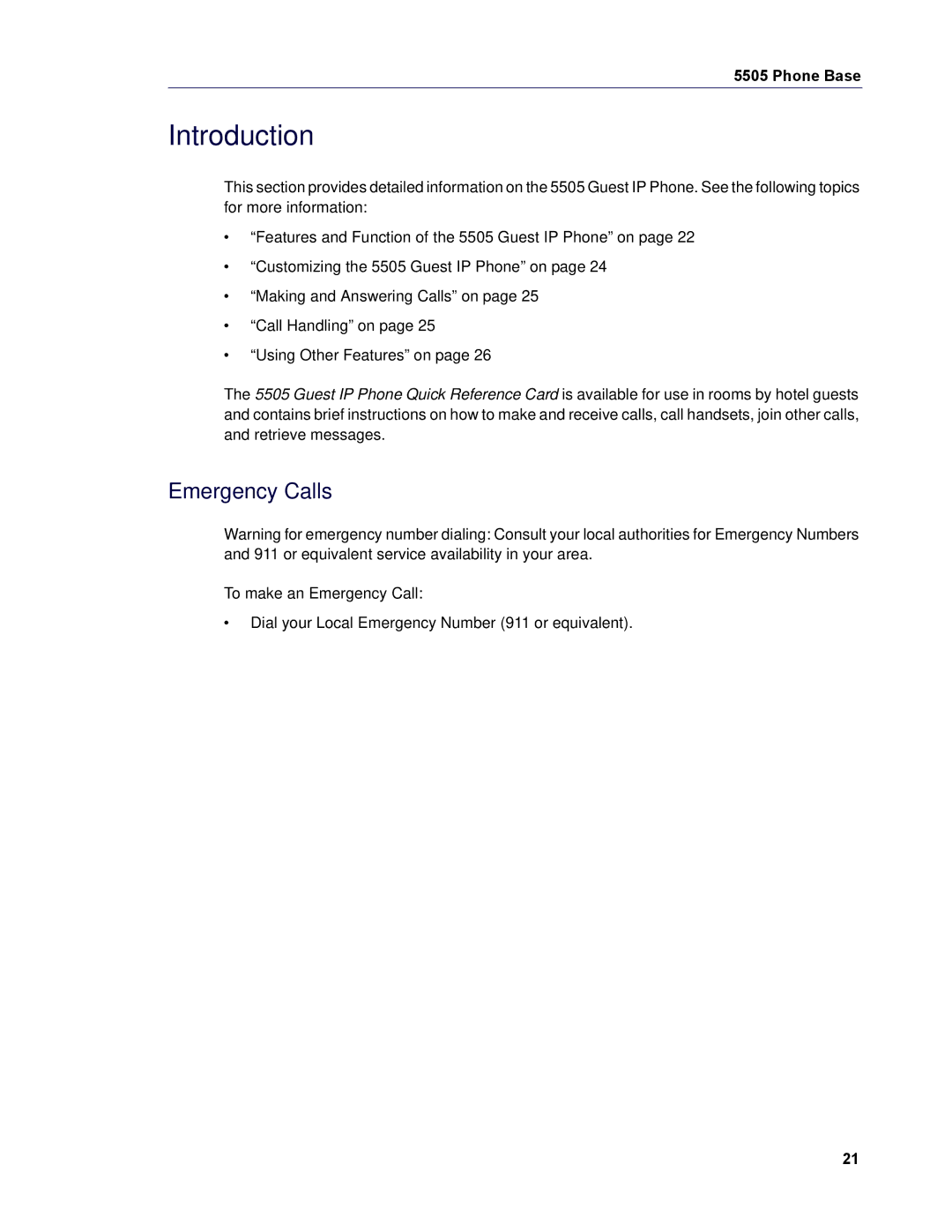 Mitel 5505 manual Introduction, Emergency Calls 