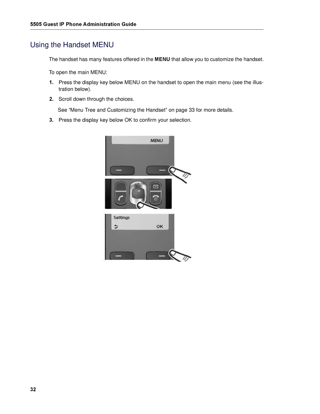 Mitel 5505 manual Using the Handset Menu 