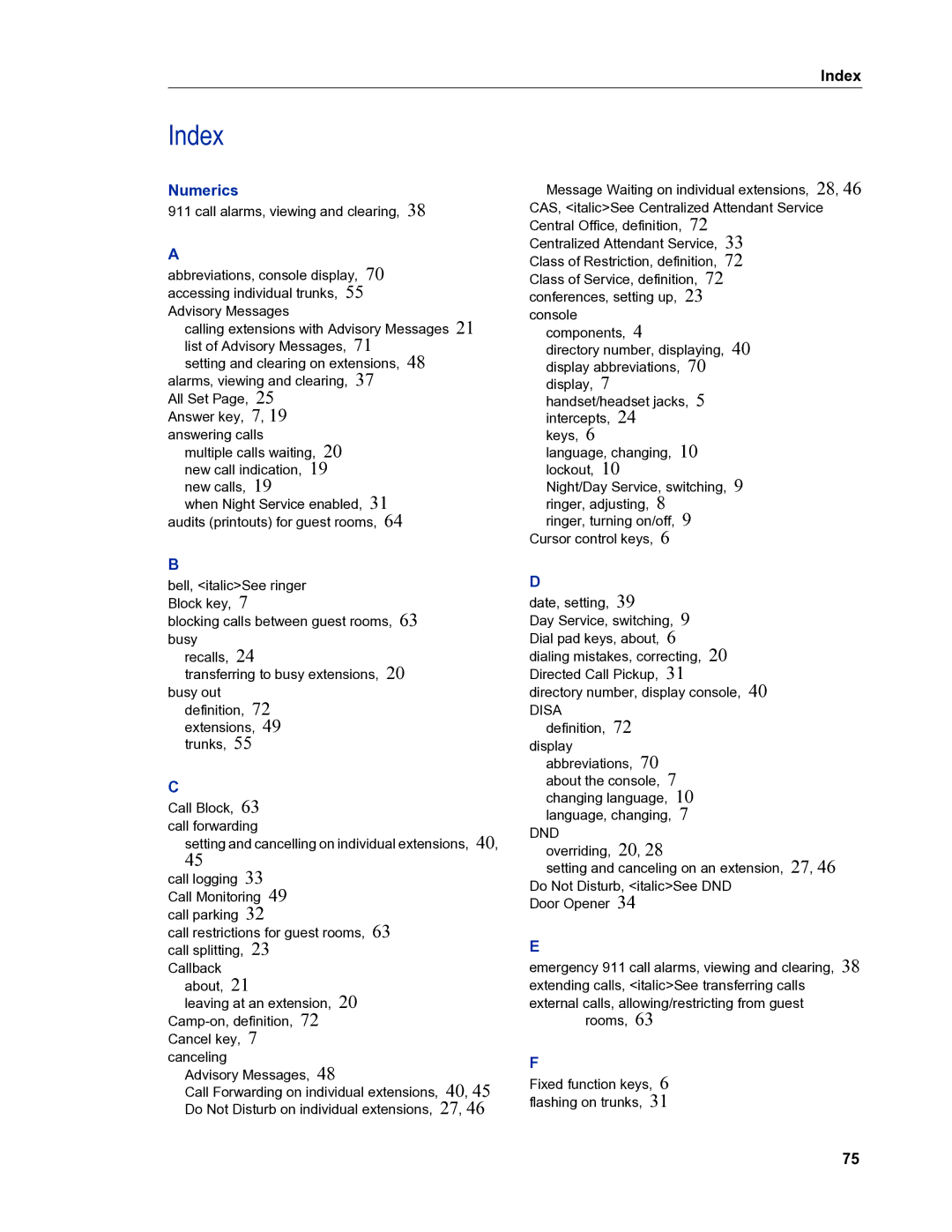 Mitel 5540 manual Index 