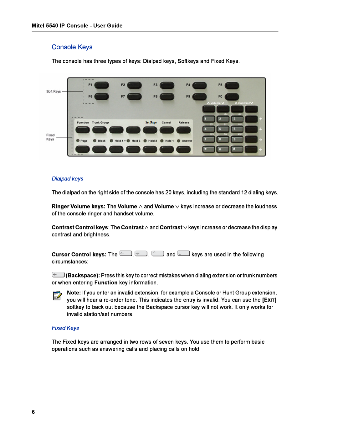 Mitel manual Console Keys, Mitel 5540 IP Console - User Guide 