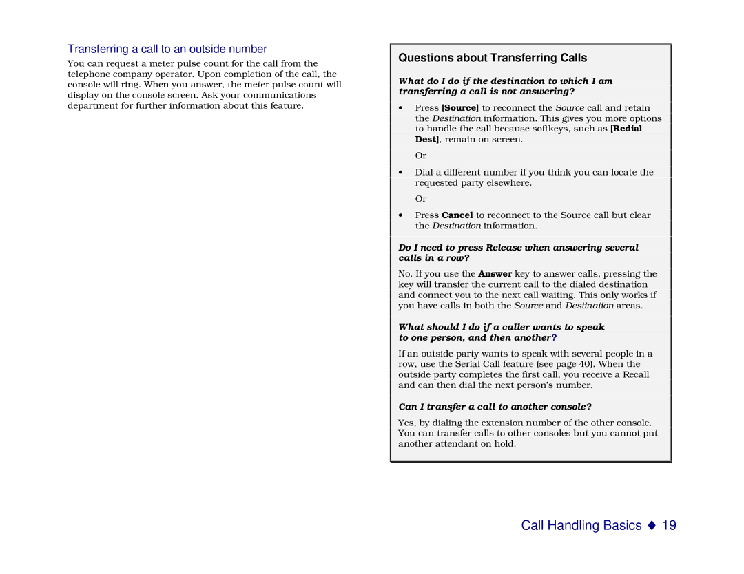 Mitel 5550 manual Transferring a call to an outside number, Questions about Transferring Calls 