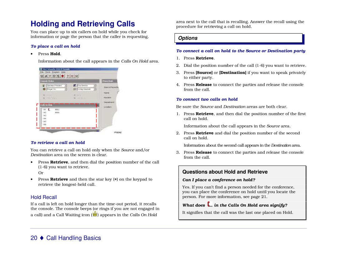 Mitel 5550 manual Holding and Retrieving Calls, Hold Recall, Questions about Hold and Retrieve 