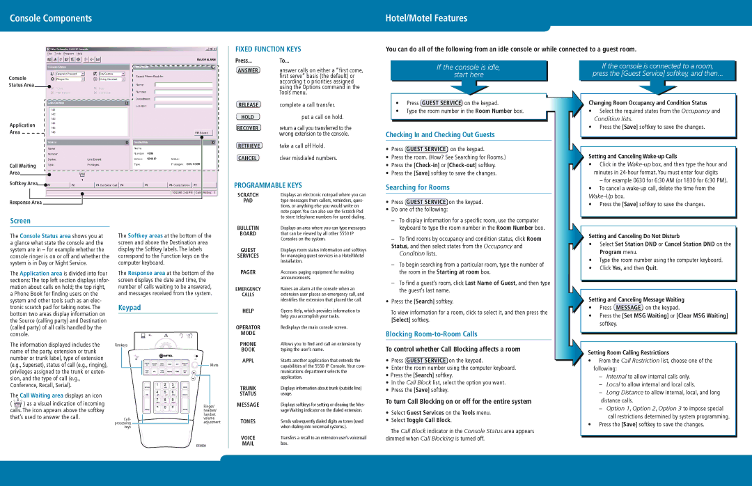 Mitel 5550 Checking In and Checking Out Guests, Searching for Rooms, Screen, Keypad, Blocking Room-to-Room Calls 