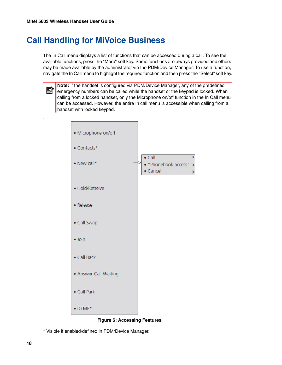 Mitel 5603 manual Call Handling for MiVoice Business, Accessing Features 