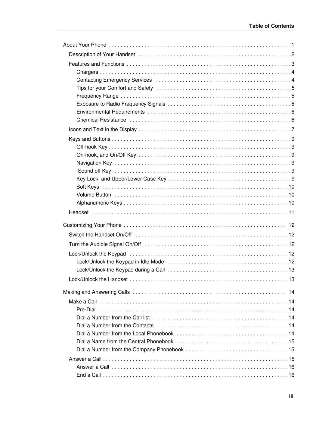 Mitel 5603 manual Iii 