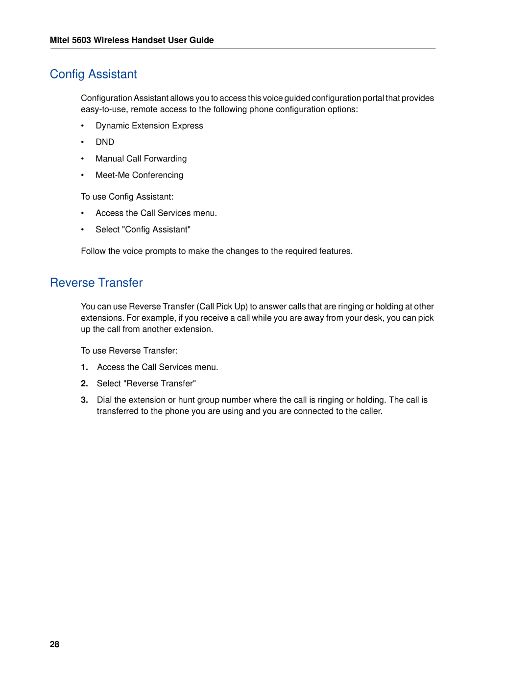 Mitel 5603 manual Config Assistant, Reverse Transfer 