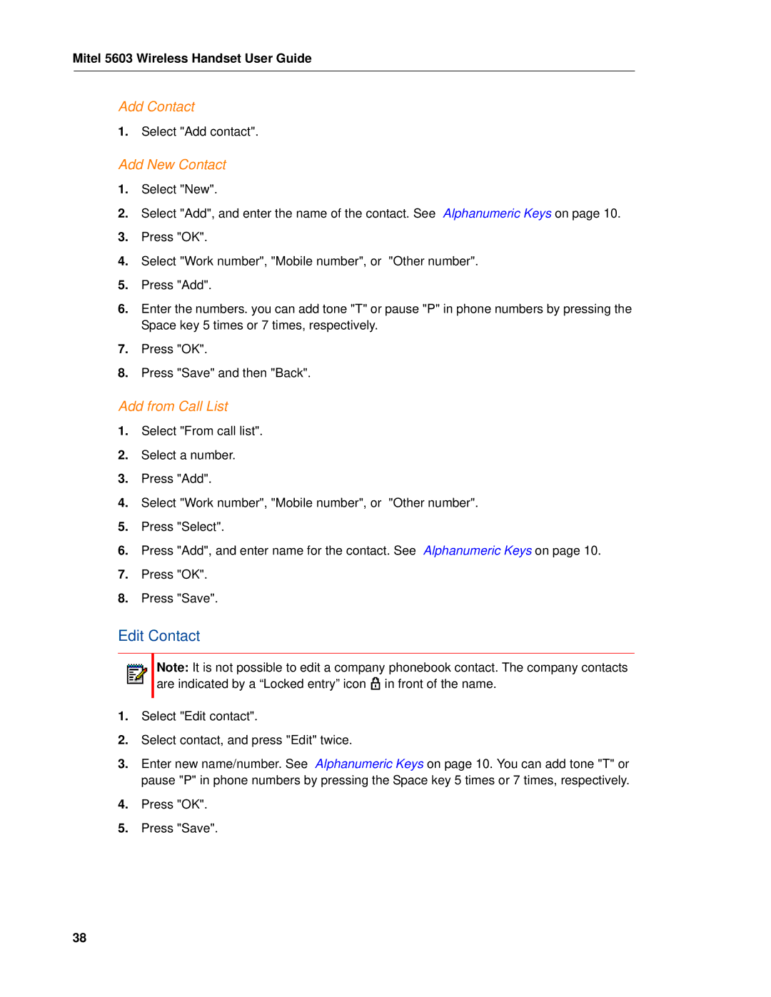 Mitel 5603 manual Edit Contact, Add Contact, Add New Contact, Add from Call List 