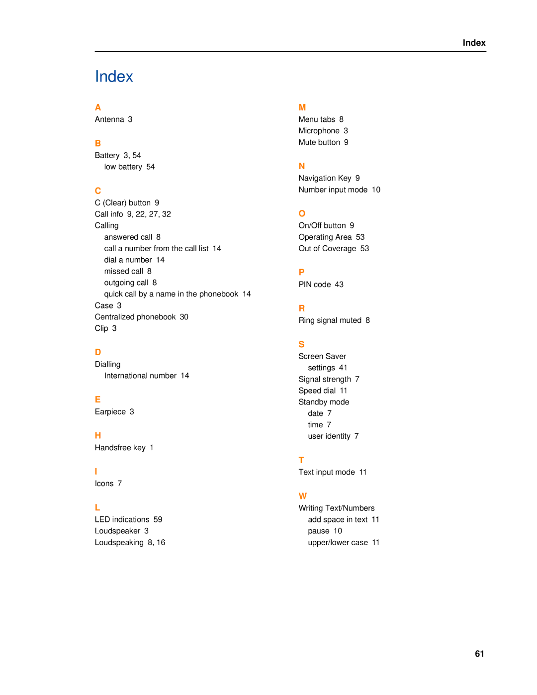 Mitel 5603 manual Index 