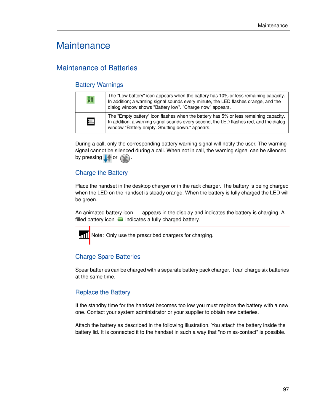 Mitel 5604 manual Maintenance of Batteries 