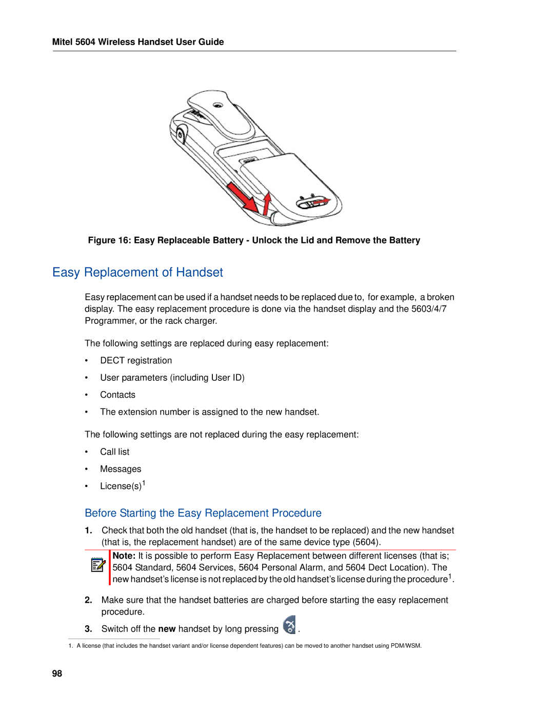 Mitel 5604 manual Easy Replacement of Handset, Before Starting the Easy Replacement Procedure 