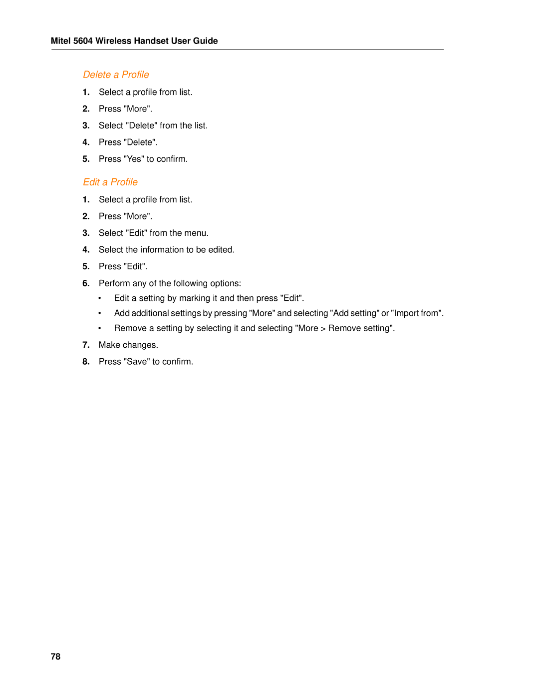 Mitel 5604 manual Delete a Profile, Edit a Profile 