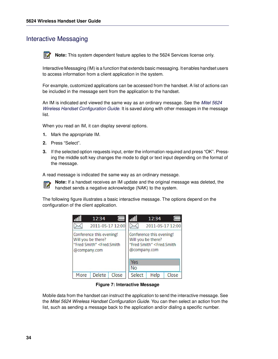 Mitel 5624 manual Interactive Messaging, Interactive Message 