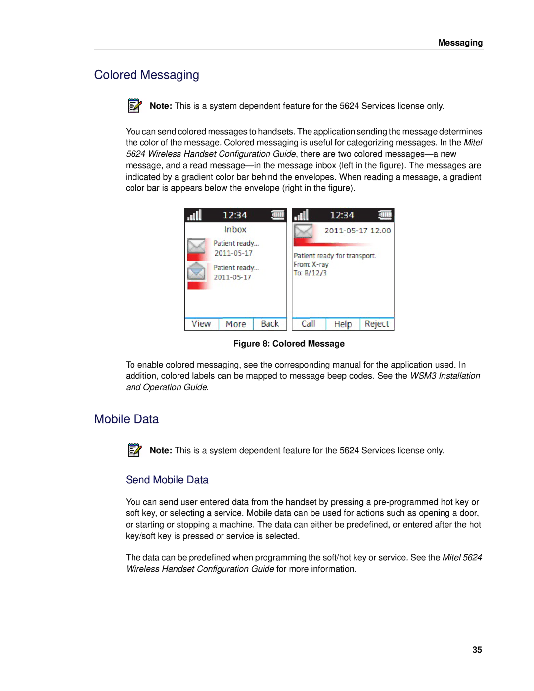 Mitel 5624 manual Colored Messaging, Send Mobile Data 