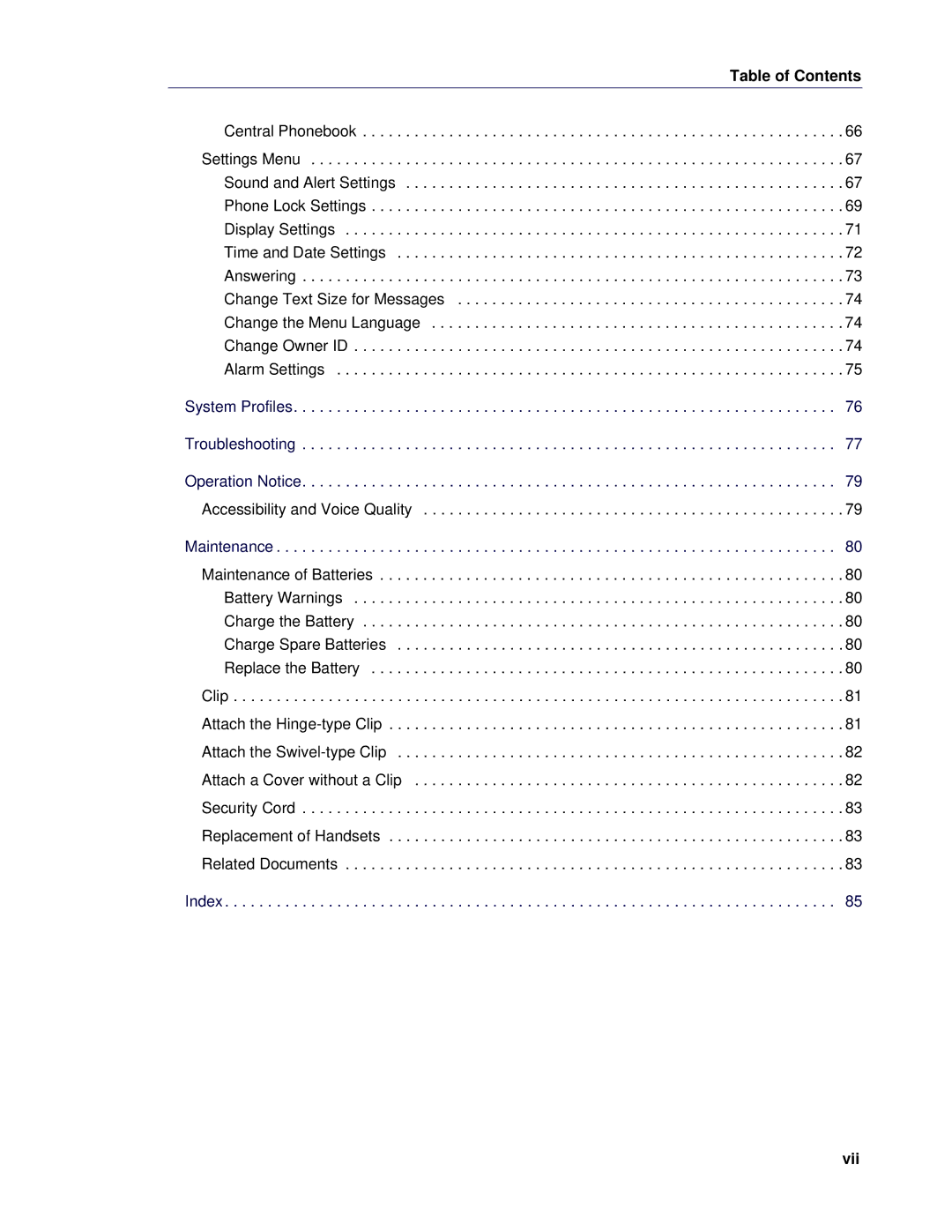 Mitel 5624 manual Vii 