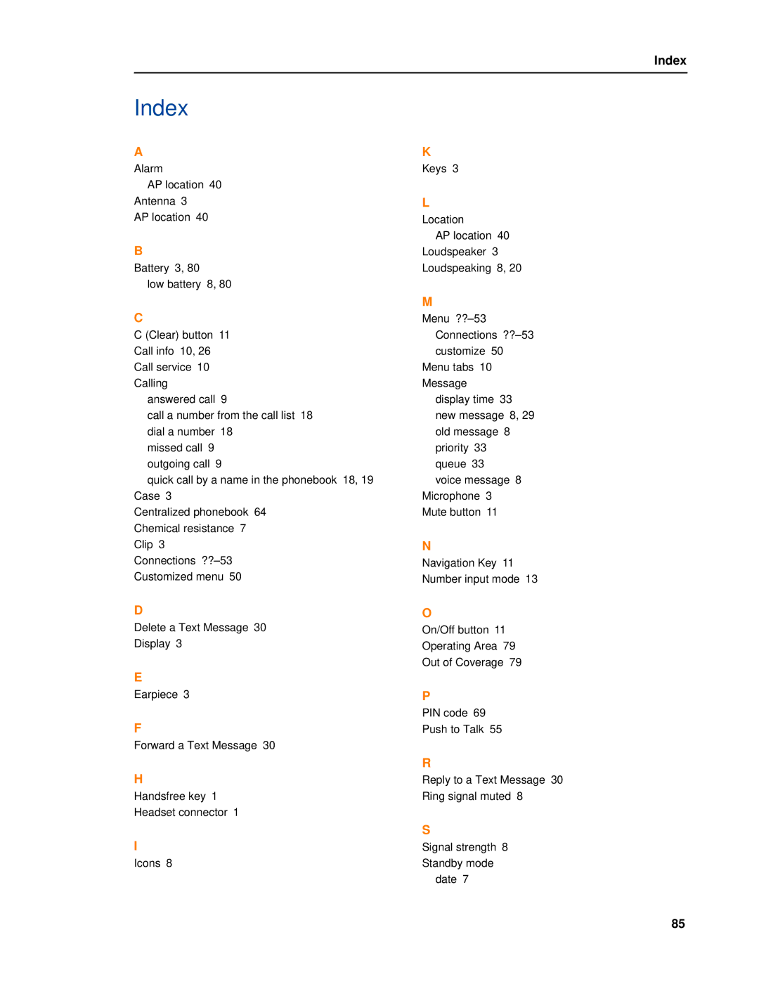 Mitel 5624 manual Index 