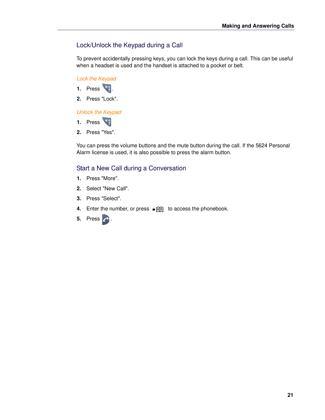 Mitel 5624 manual Lock/Unlock the Keypad during a Call, Start a New Call during a Conversation 