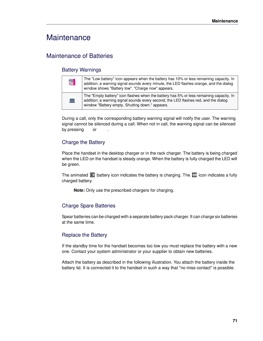 Mitel 5624 manual Maintenance of Batteries 