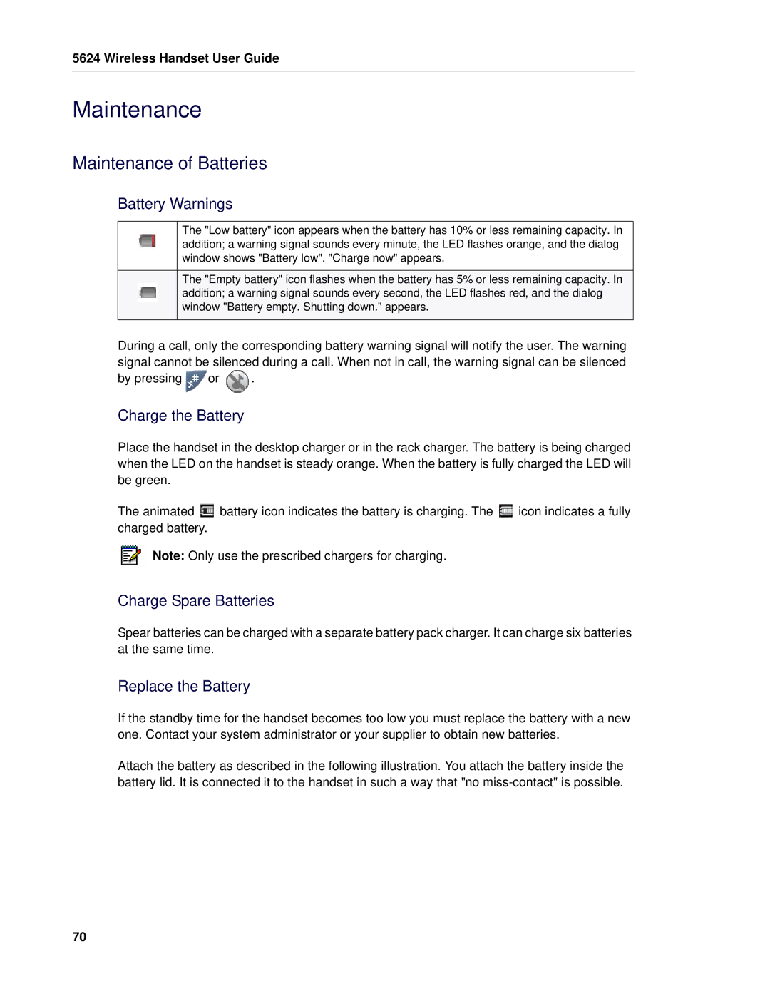 Mitel 5624 manual Maintenance of Batteries 