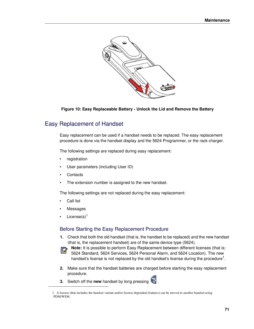 Mitel 5624 manual Easy Replacement of Handset, Before Starting the Easy Replacement Procedure 