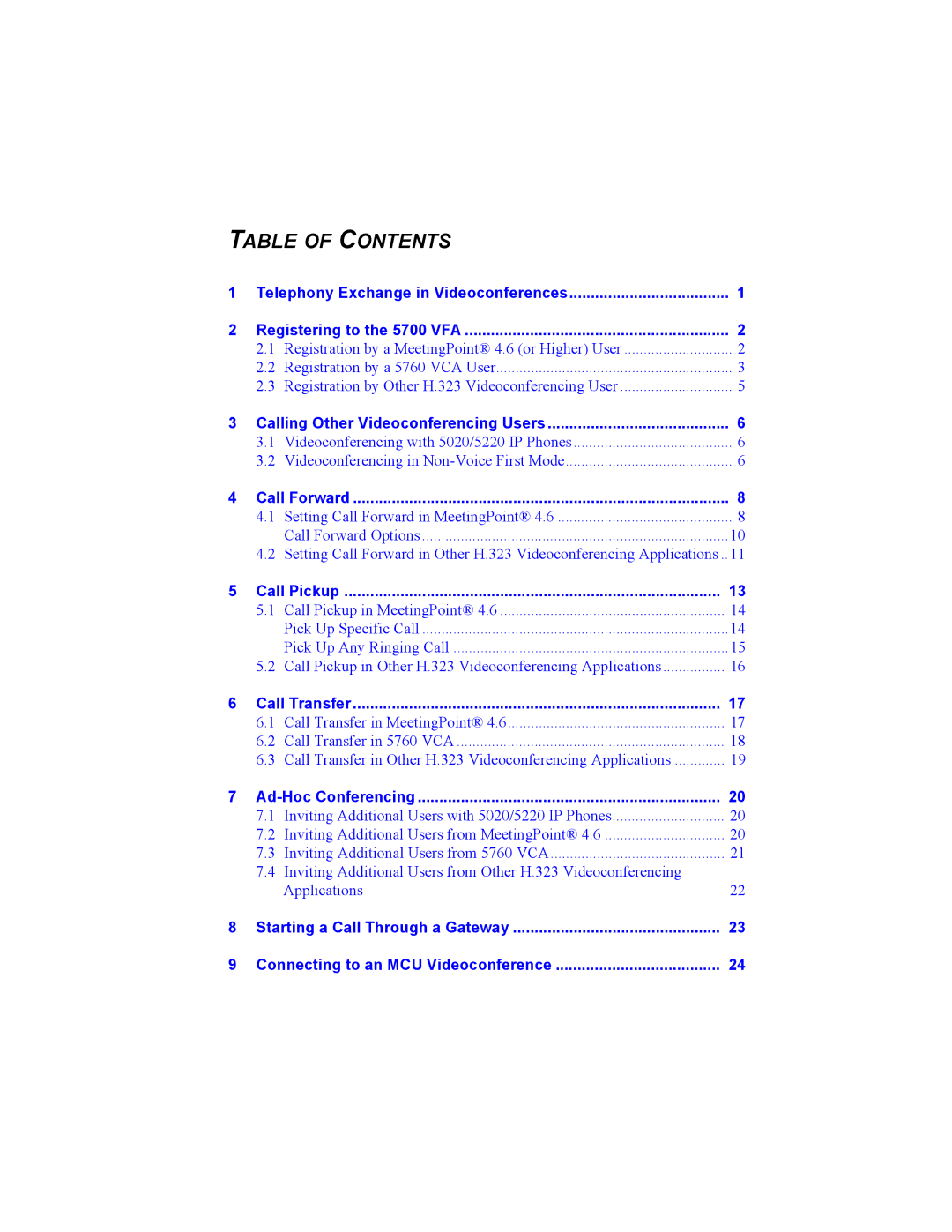 Mitel 5700 manual Table of Contents 
