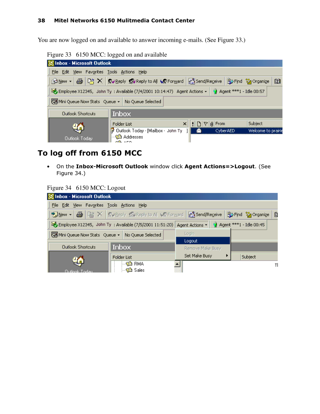 Mitel 6150 MCC manual MCC logged on and available 