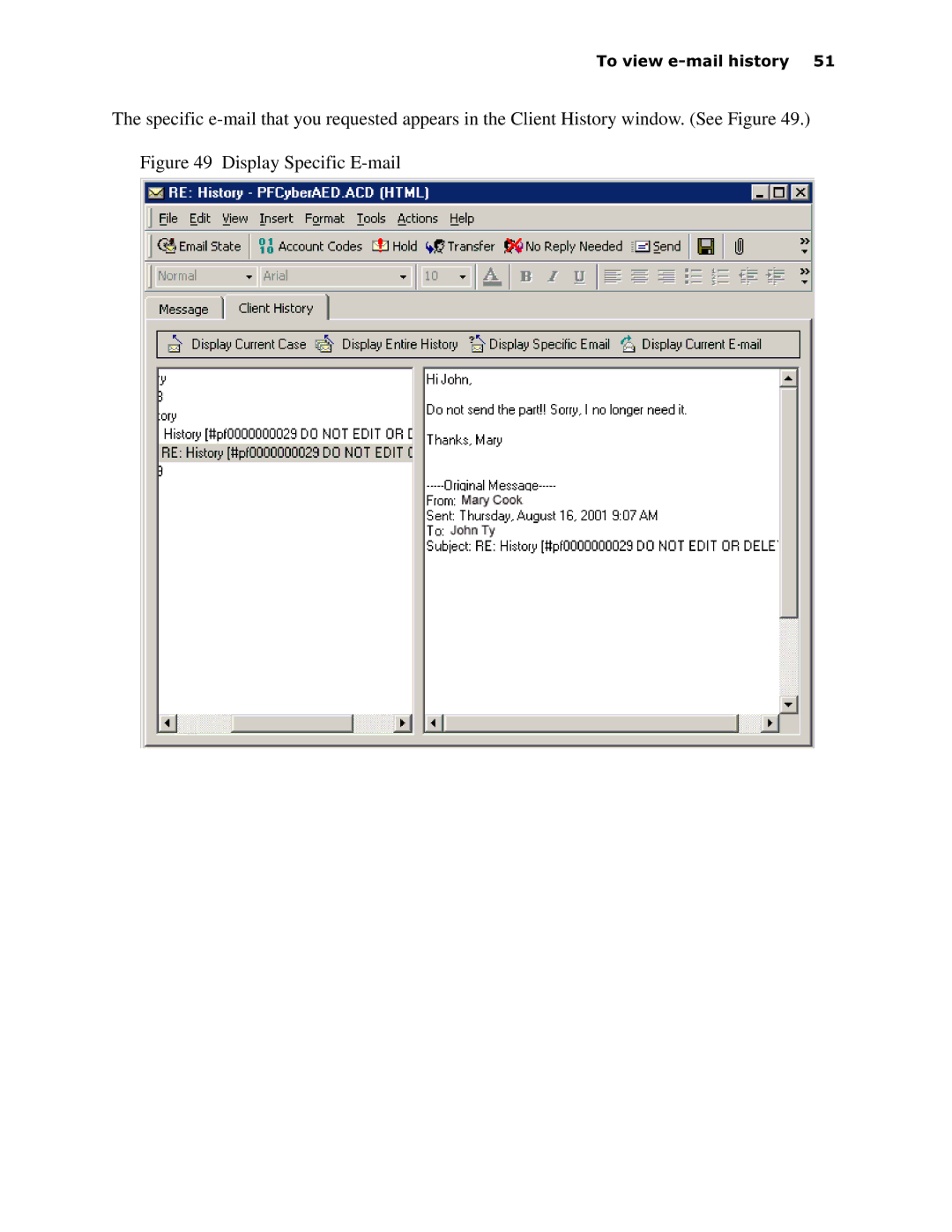 Mitel 6150 MCC manual Display Specific E-mail 