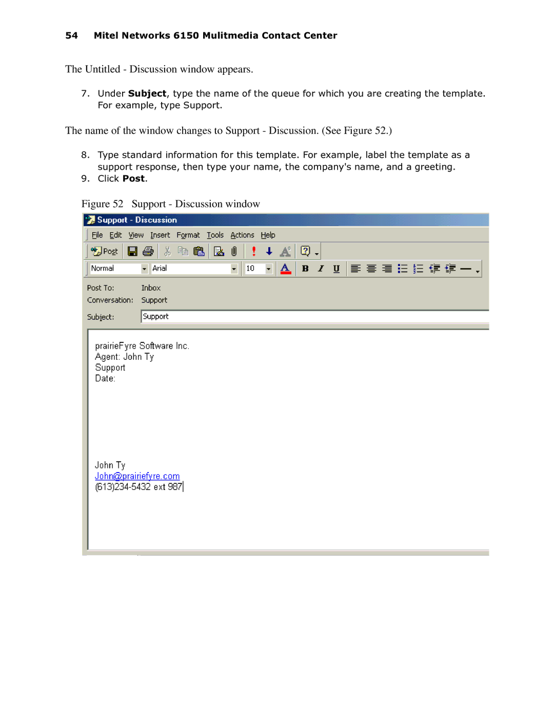 Mitel 6150 MCC manual Untitled Discussion window appears, Support Discussion window 