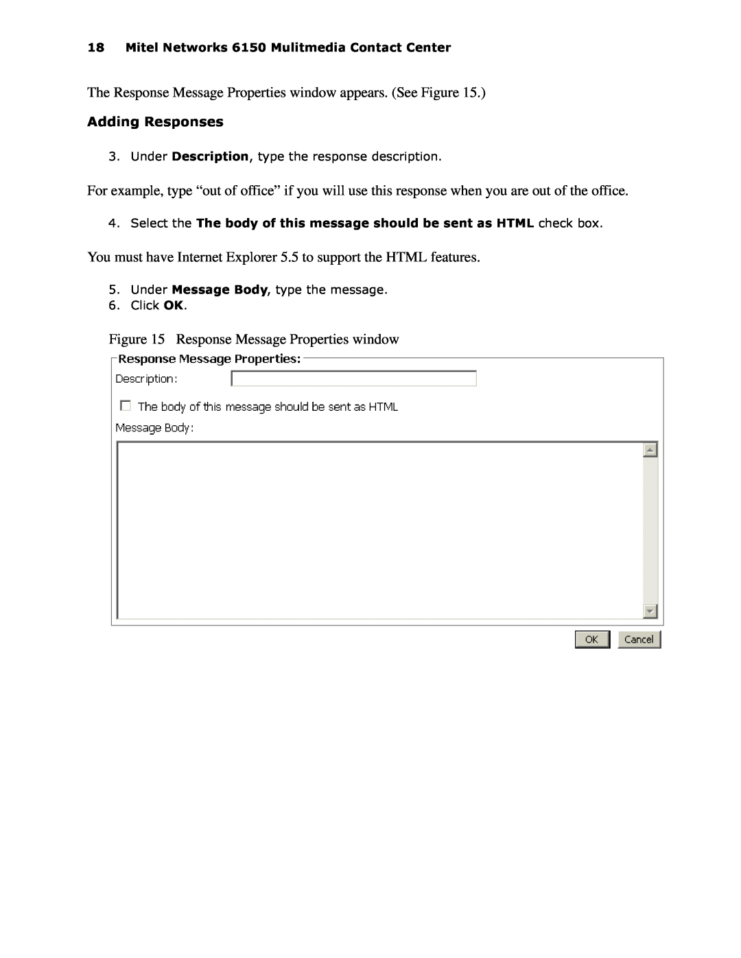 Mitel 6150 MCC manual Response Message Properties window 