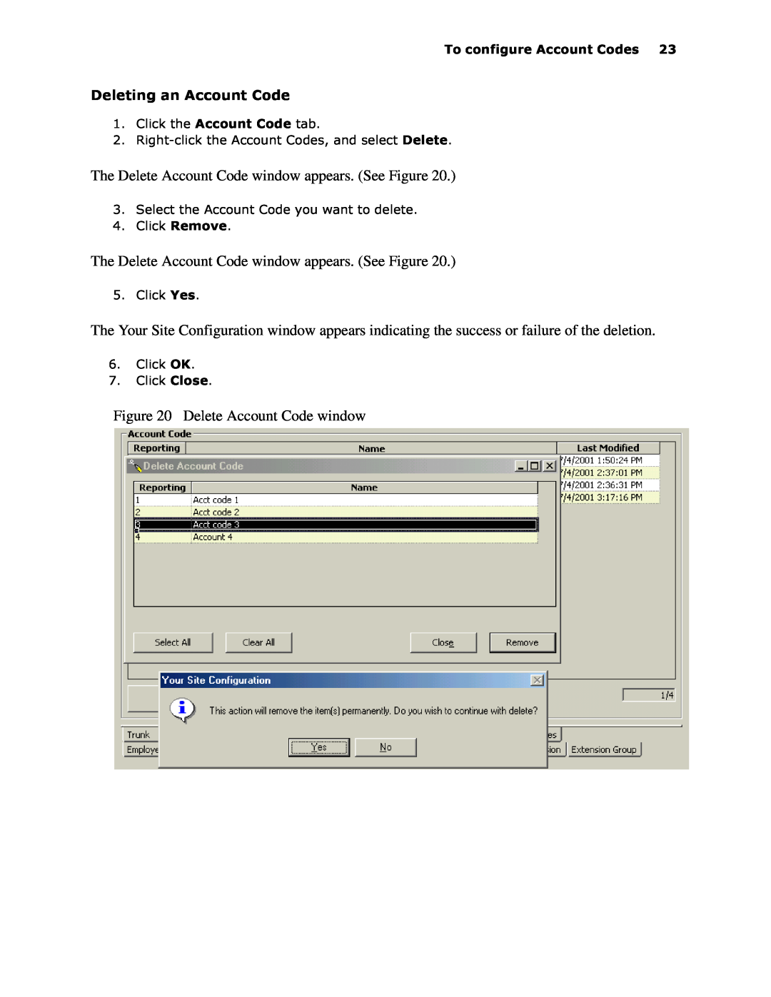 Mitel 6150 MCC manual The Delete Account Code window appears. See Figure 