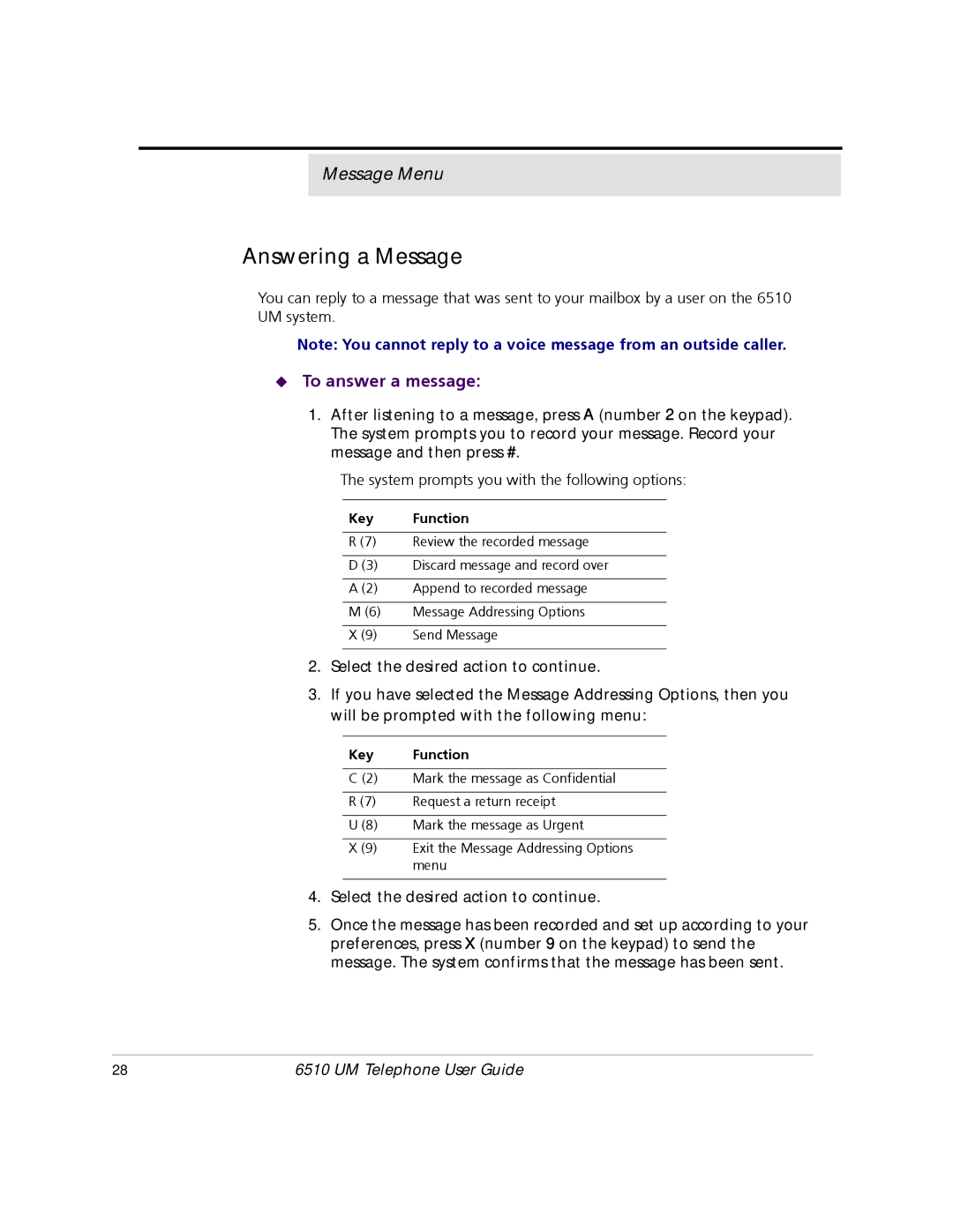 Mitel 6510 manual Answering a Message, To answer a message 