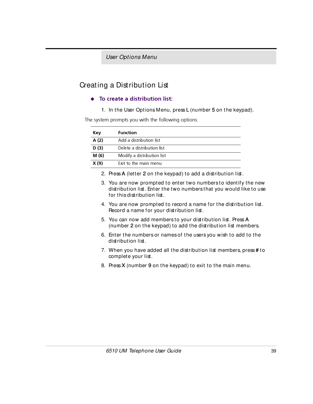 Mitel 6510 manual Creating a Distribution List, To create a distribution list 