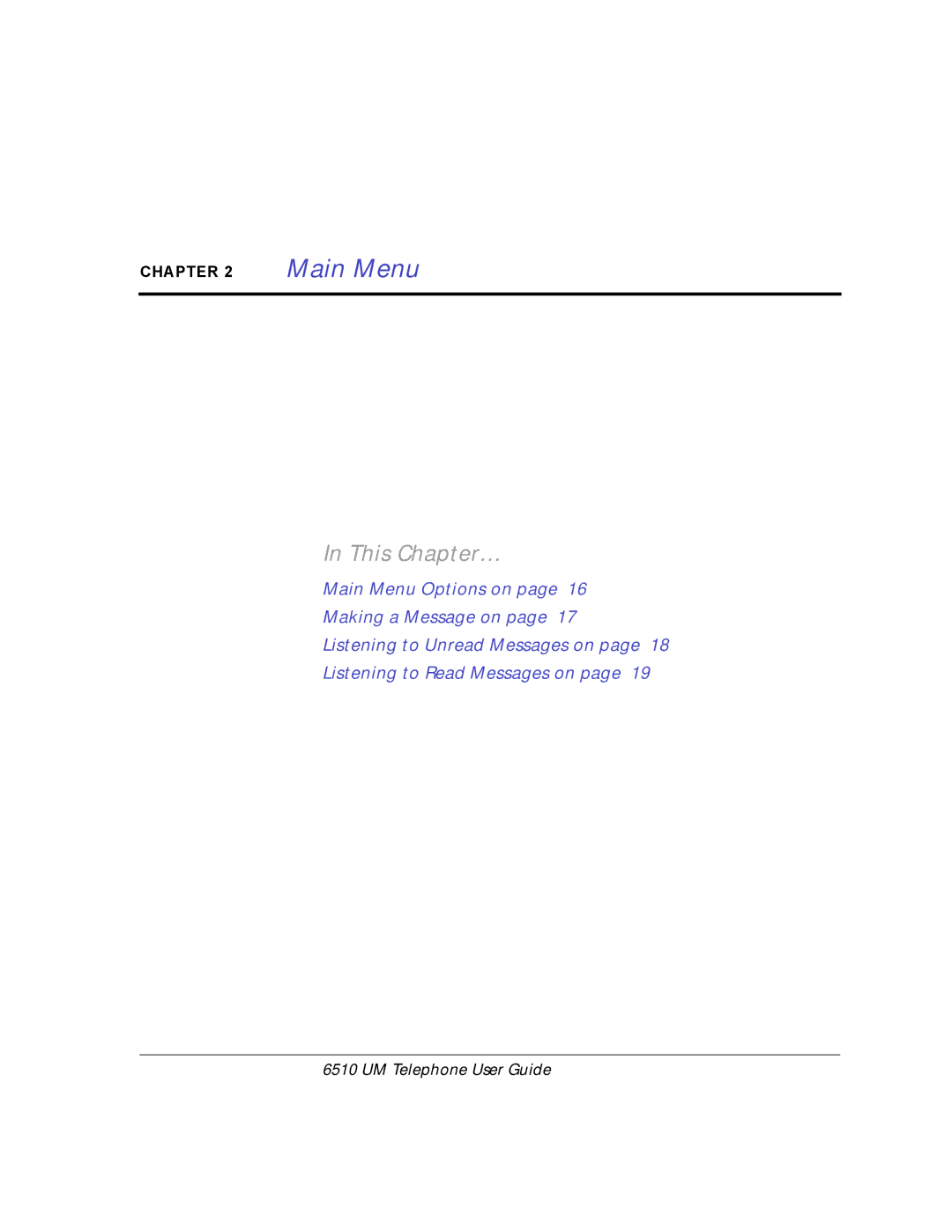 Mitel 6510 manual Main Menu 