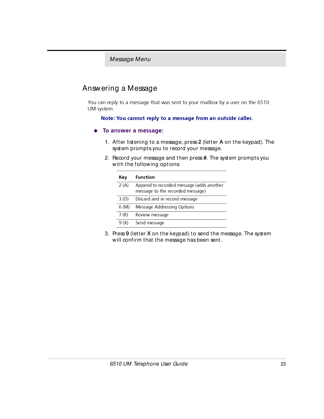 Mitel 6510 manual Answering a Message, To answer a message 