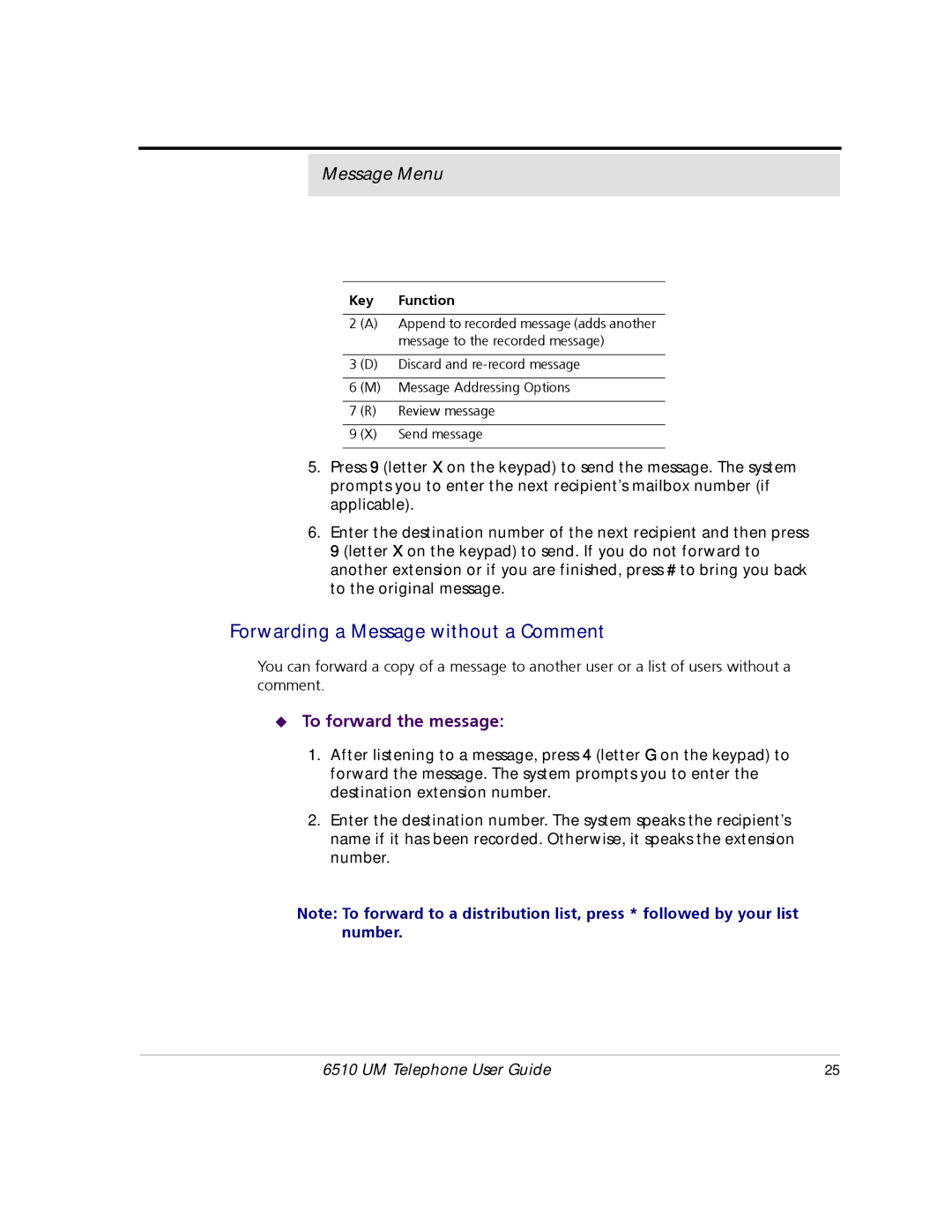 Mitel 6510 manual Forwarding a Message without a Comment, To forward the message 