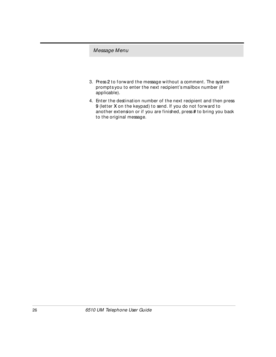 Mitel 6510 manual Message Menu 