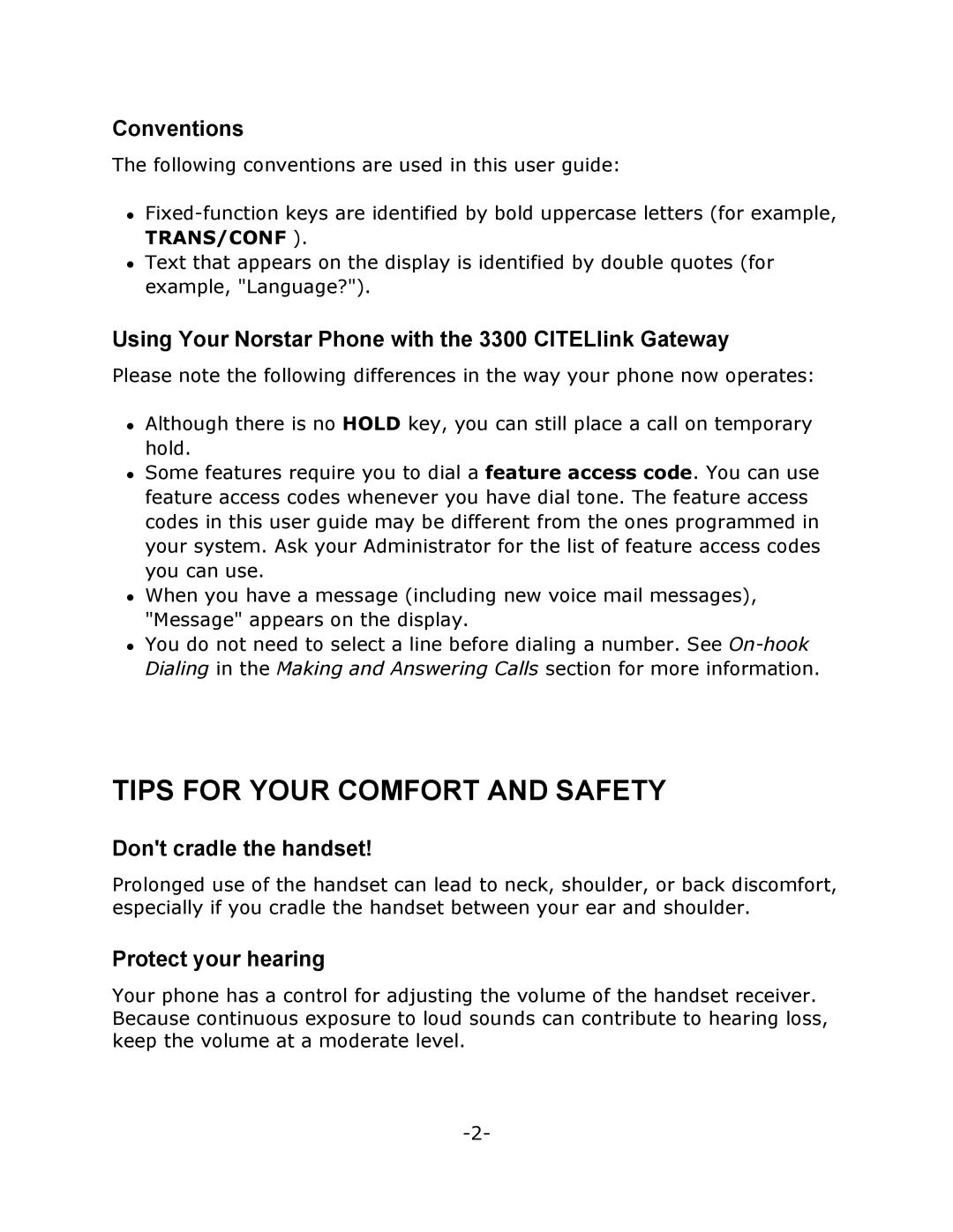 Mitel 7000 Series Tips for Your Comfort and Safety, Conventions, Using Your Norstar Phone with the 3300 CITELlink Gateway 